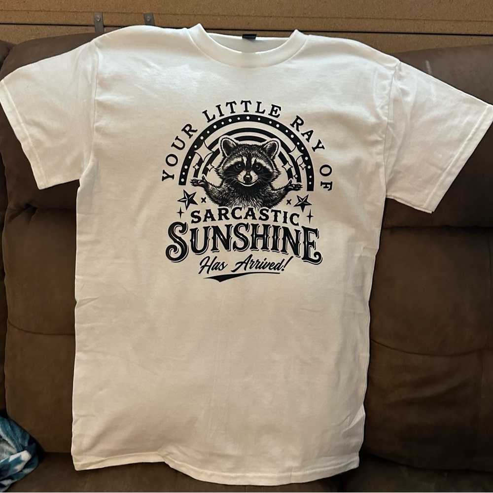 Gildan White Short Sleeve Tee with Black Graphic Brand New Without Pockets tags.